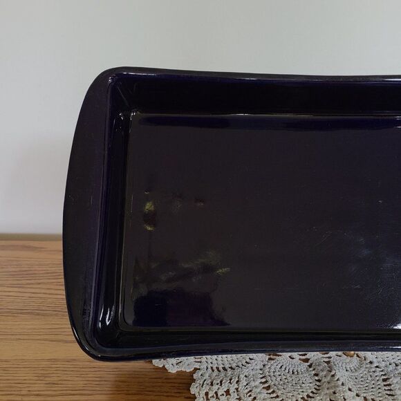 Vintage Ceramic Pottery ~13x9 Baking Dish Handmade Cobalt Blue Glazed Baking Pan - Picture 2 of 16
